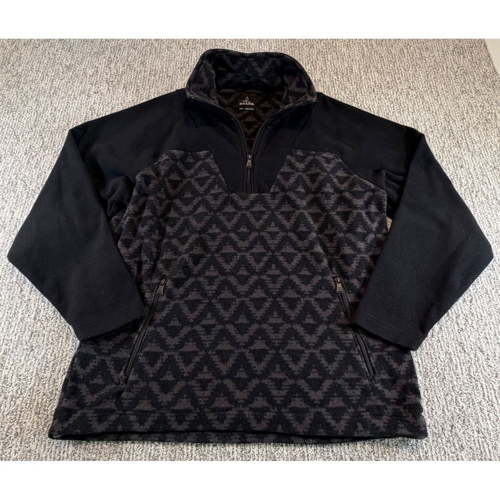 Prana‎ Fleece Pullover Mens Medium Black Aztec Geometric Quarter Zip Jacket